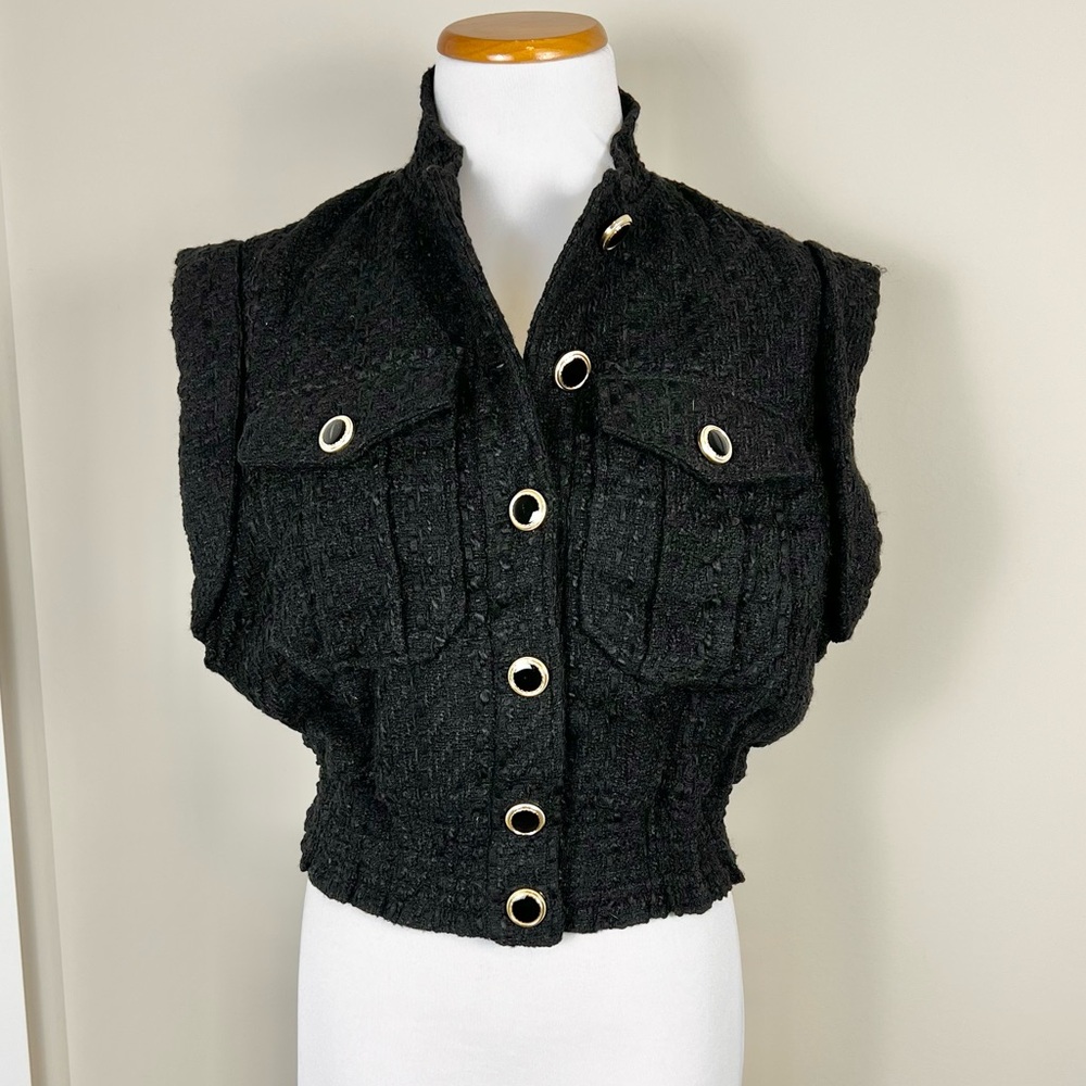 Christian Lacroix Textured Black Vest with Silver Accents